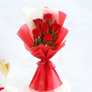 elegant six red roses bouquet (premium red wrap)